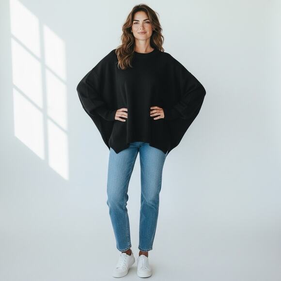 Free People Ottoman Slouchy Black Sweater Long Sleeve Tunic Dress XS - Picture 13 of 16